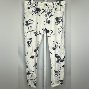 Zara White Chino Pants with Black Floral Print